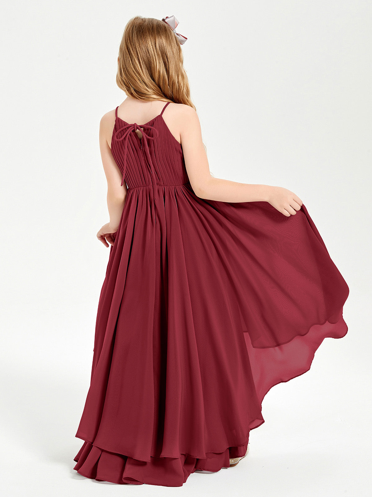 Asymmetrical Chiffon Junior Bridesmaid Dresses Burgundy